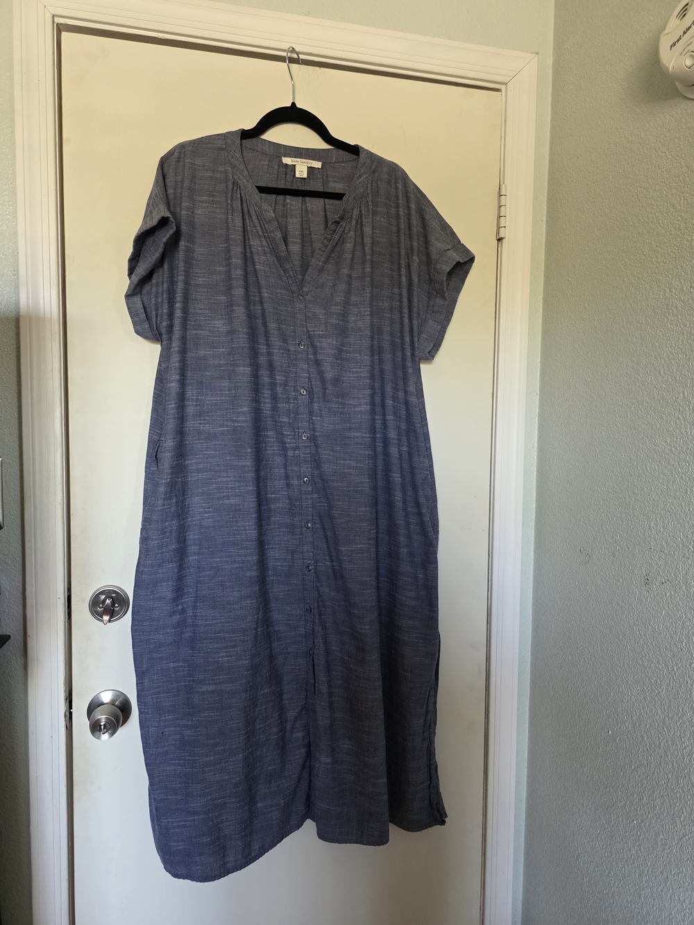 Kate Landry Slate Blue Button-Down Cotton Maxi Dress